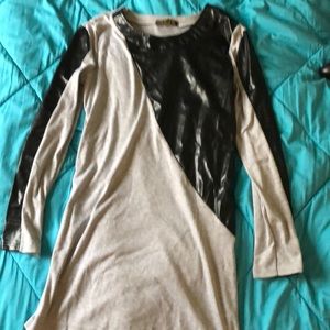 P leather panel sweater dress
